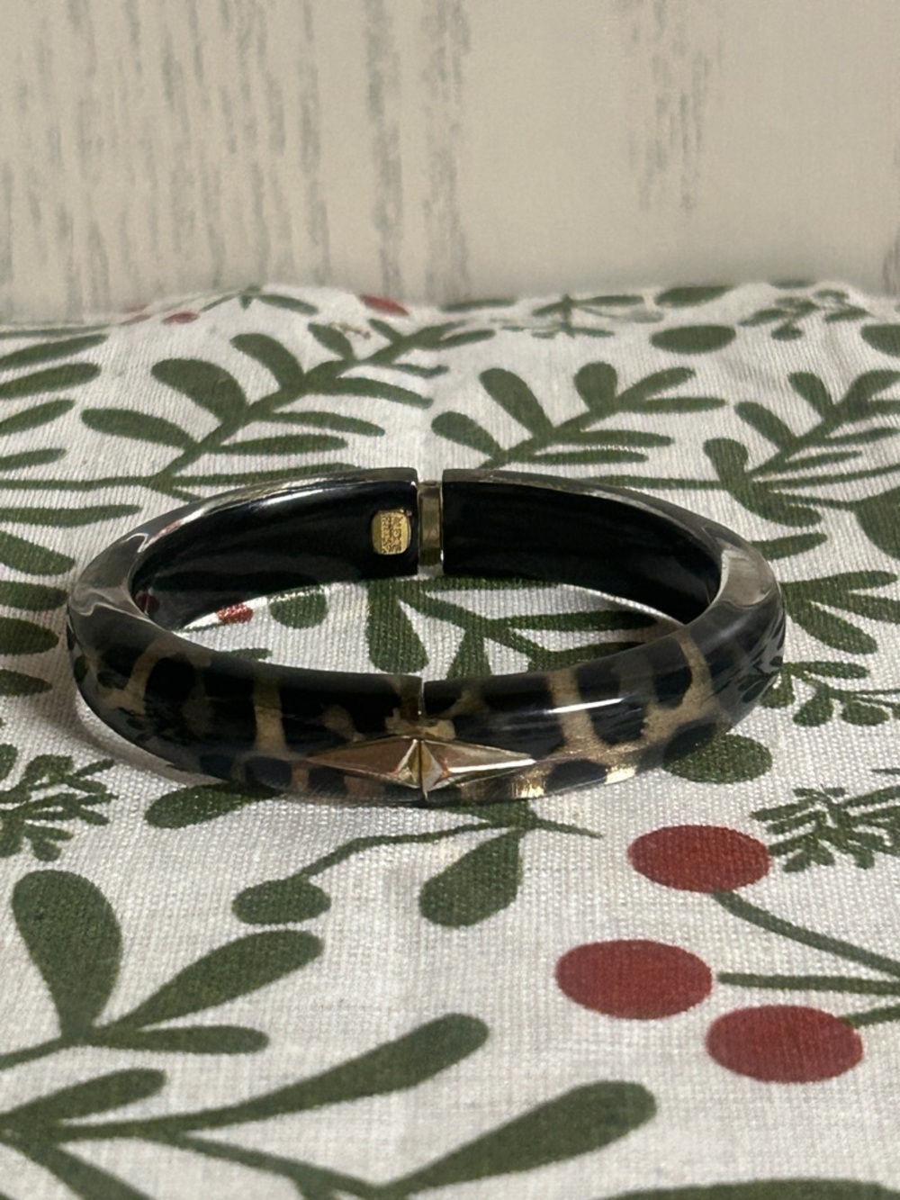 Alexis Bittar Golden Studded Hinge Bangle Bracelet Cheetah design Magnetic Clasp - Picture 6 of 10